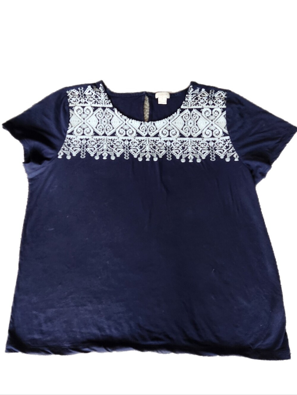 J.CREW Navy Tee With White Embroidery Detail